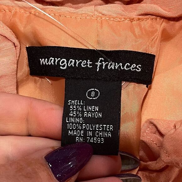 Margaret Frances Blazer Linen Blend Ruffle Collar One Button Orange Size 8 - Picture 2 of 4